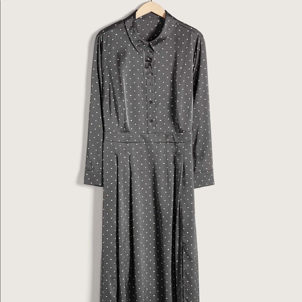 Addition Elle Grey Polka Dot Fit & Flare Midi Shirt Dress -